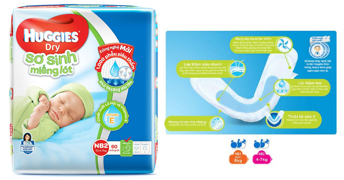 Miếng lót sơ sinh Huggies Dry
