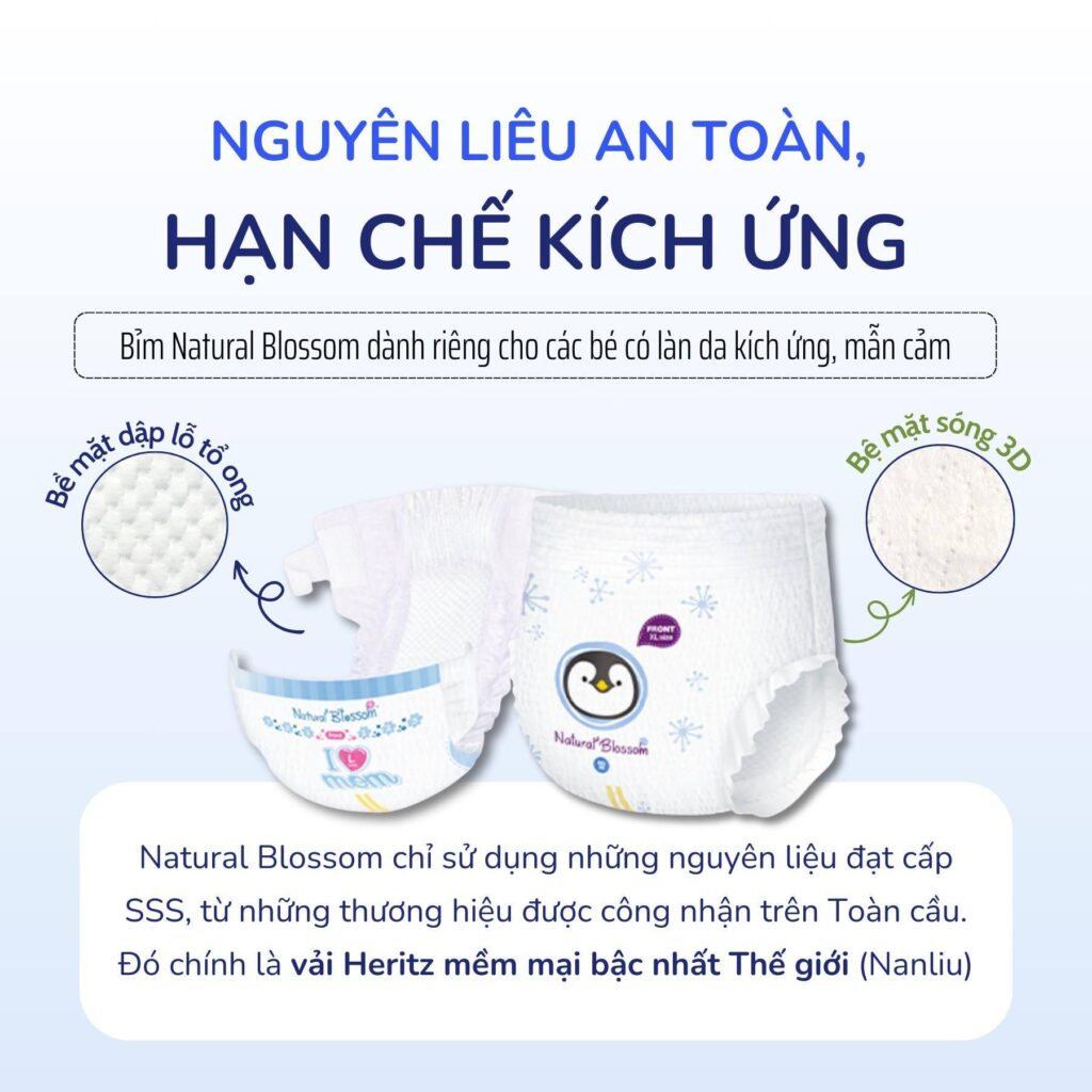 Bỉm Natural Blossom thích hợp cho bé có làn da nhạy cảm