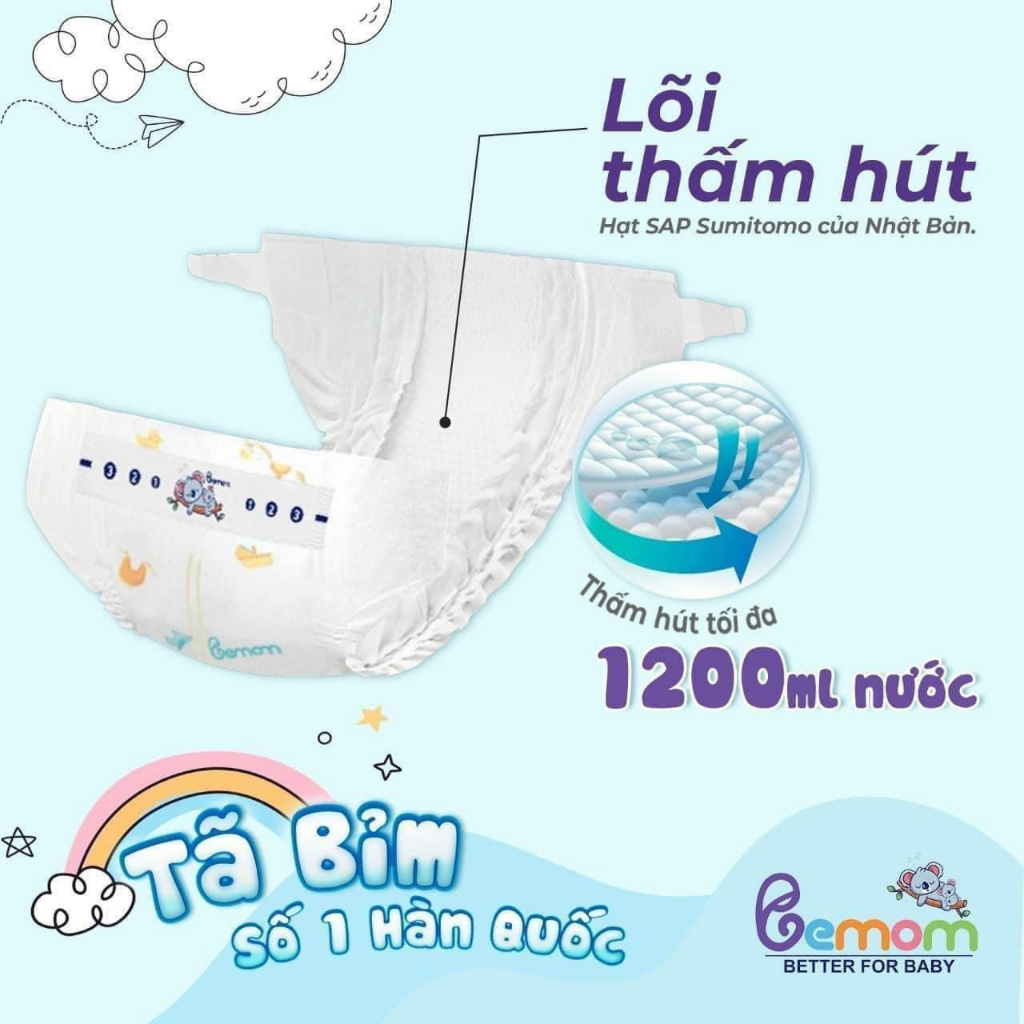 Bỉm Bemom có khả năng thấm hút đến 1200ml nước