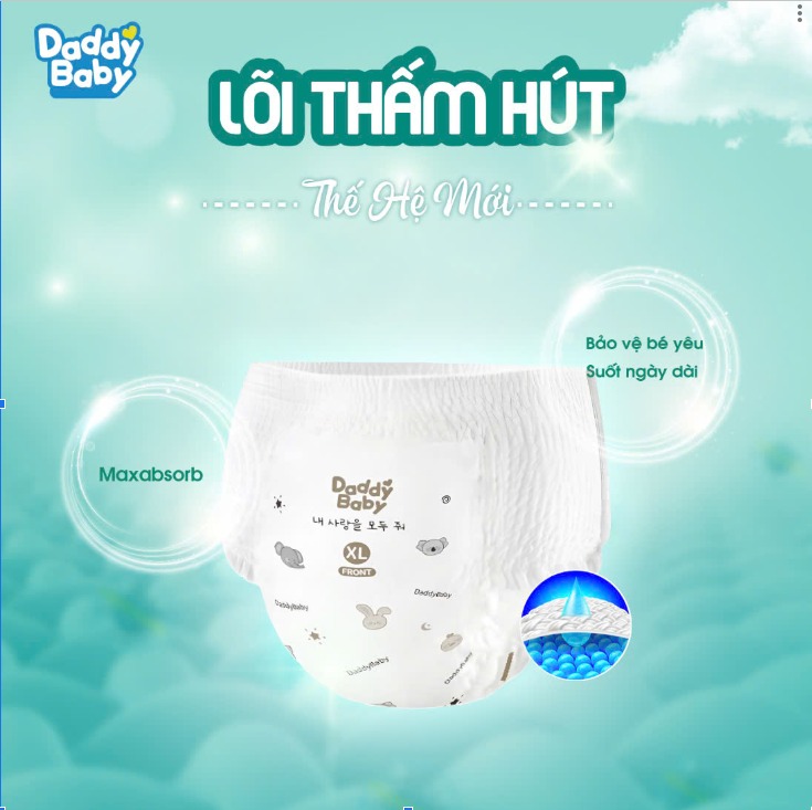 Bỉm Daddy Baby cùng lõi thấm hút công nghệ mới Maxabsorb