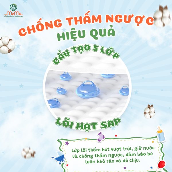 Bỉm Mễ Mễ với cấu tao 5 lớp chống thấm hiệu quả